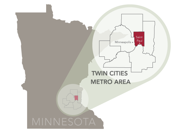 Overview of the 7 county metro area of the Twin Cities